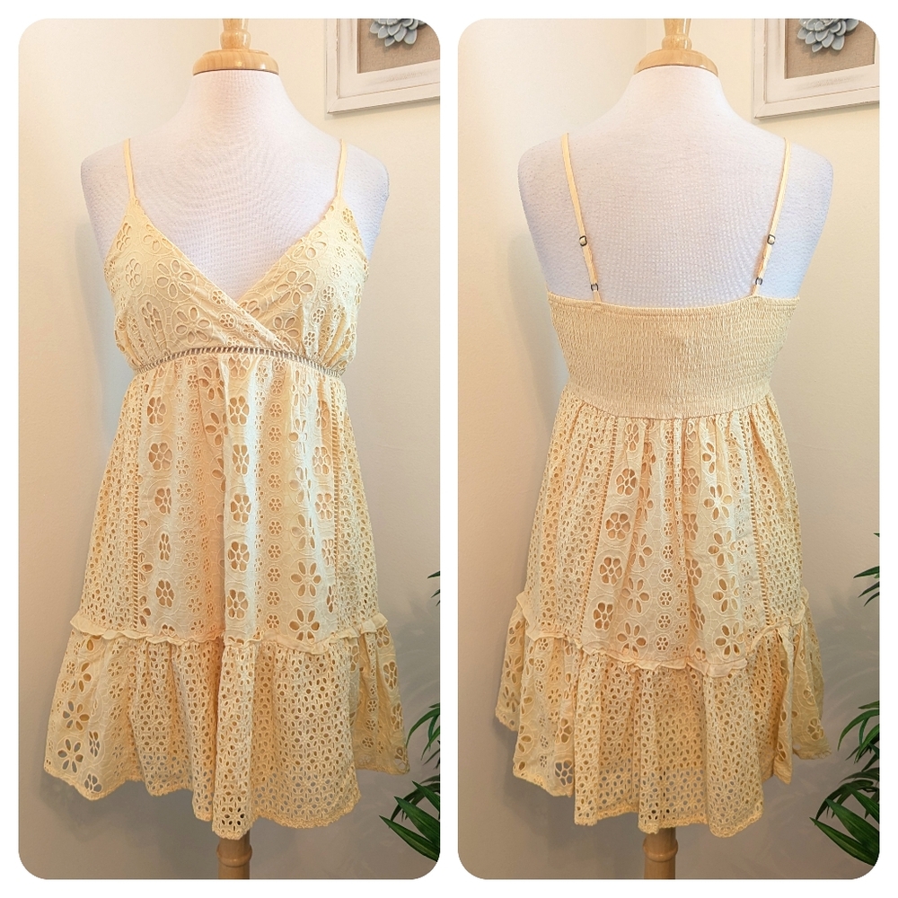 Coco + Jaimeson | Francesca's Eyelet Sleeveless Mini Dress Yellow Medium